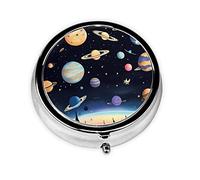 Saturn Jupiter Earth Take-Along Pill Box, Portable Round Pill Box, fits in Your Purse Pocket Lightweight 3 Compartment Pill Box,