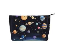 Saturn Jupiter Earth Women's corduroy cosmetic bag, portable zipper hand-held wallet, suitable for travel and daily storage of cosmetics,