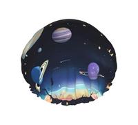Saturn Jupiter Earth Women's shower cap, waterproof, reusable, with washable elastic cord, suitable for long hair and braids, ideal for showering.