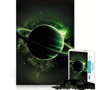 Saturn Planet in Green 1000 Piece Jigsaw Puzzles for Teenagers Jigsaw Logic Train Toy Stress Relief Smooth Cut Memorable Gift (38x26cm)