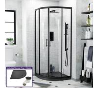 Saturn Quadrant 800mm Shower Enclosure, Tray & Waste Matte Black