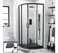 Saturn Quadrant 900mm Shower Enclosure, Tray & Waste Matte Black