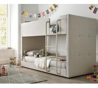 Saturn - Single - Kids Bunk Bed - Neutral Oatmeal - Fabric - 3ft - Happy Beds