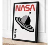 Saturn with NASA Logo Retro Canvas Wall Art Print 24x16 Inch (61 x 41 cm)