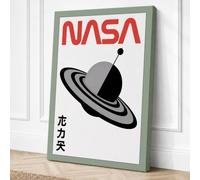Saturn with NASA Logo Retro Canvas Wall Art Print 36x24 Inch (91 x 61 cm)