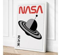 Saturn with NASA Logo Retro Canvas Wall Art Print 36x24 Inch (91 x 61 cm)