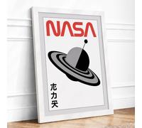Saturn with NASA Logo Retro Framed Wall Art Print A1 (84.1×59.4cm) White, Wall Decor for Living Room, Bedroom, Office & Home, Ready to Hang, Art Gift