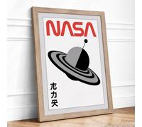 Saturn with NASA Logo Retro Framed Wall Art Print A3 (42×29.7cm) Oak, Wall Decor for Living Room, Bedroom, Office & Home, Ready to Hang, Art Gift