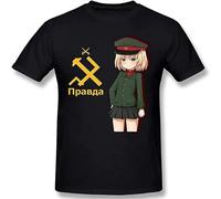 SATURNin&pd Girls und Panzer 3D Print Short Sleeve Fashion T Shirt for Men 100% Cotton Black L