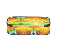 SATUSA 3D Colorful Sunflower Print High-Capacity Layered Pencil Case - Versatile, Durable, and Compact Oxford Fabric Stationery Bag