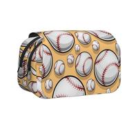 SATUSA Baseball Pattern Softball Ball Sport Design Print Pencil Case Large Capacity Pen Pouch Pencil Bag with 2 Compartments Pen Holder Organizer Stationery Bag
