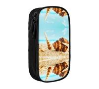 SATUSA Beach and Shell Print Pencil Case Coin Key Card Bag Purse Large Pen Pouch for Kids Boys School Office