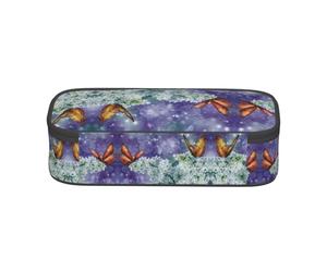 SATUSA Beautiful Butterflies Print High-Capacity Layered Pencil Case - Versatile, Durable, and Compact Oxford Fabric Stationery Bag