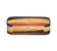 SATUSA Birds at Sunset Print High-Capacity Layered Pencil Case - Versatile, Durable, and Compact Oxford Fabric Stationery Bag