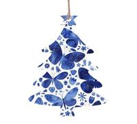SATUSA Blue Butterflies Print Personalised Wooden 1st Xmas Tree Decoration Hanging Ornament Keepsake Gifts Decorations,Christmas Atmosphere Pendant(6pcs)