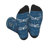 SATUSA Blue Dragonfly Print Adult Athletic Crew Socks Comfy Socks Bulk Socks Women And Men,Ankle Socks