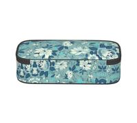 SATUSA Blue Flower Print High-Capacity Layered Pencil Case - Versatile, Durable, and Compact Oxford Fabric Stationery Bag