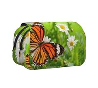 SATUSA Butterfly On Flower Print Pencil Case Large Capacity Pen Pouch Pencil Bag with 2 Compartments Pen Holder Organizer Stationery Bag