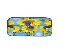 SATUSA Butterfly On Sunflower Print High-Capacity Layered Pencil Case - Versatile, Durable, and Compact Oxford Fabric Stationery Bag