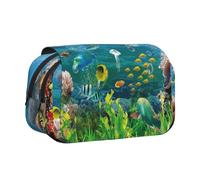 SATUSA Colored Undersea World Print Pencil Case Large Capacity Pen Pouch Pencil Bag with 2 Compartments Pen Holder Organizer Stationery Bag