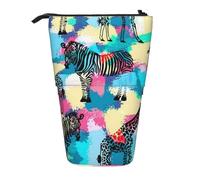 SATUSA Colored Zebra Print Pencil Case,Telescopic Pen Pouch,Portable Pencil Holder,Storage Cosmetic Bag