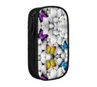 SATUSA Colorful Butterflies Stone Print Pencil Case Coin Key Card Bag Purse Large Pen Pouch for Kids Boys School Office
