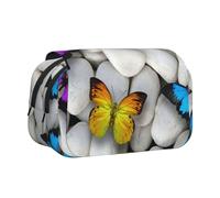 SATUSA Colorful Butterflies Stone Print Pencil Case Large Capacity Pen Pouch Pencil Bag with 2 Compartments Pen Holder Organizer Stationery Bag