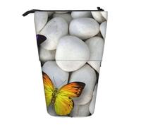 SATUSA Colorful Butterflies Stone Print Pencil Case,Telescopic Pen Pouch,Portable Pencil Holder,Storage Cosmetic Bag