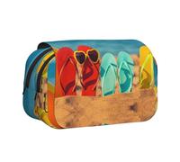 SATUSA Colorful Flip Flops Beach Ball Print Pencil Case Large Capacity Pen Pouch Pencil Bag with 2 Compartments Pen Holder Organizer Stationery Bag