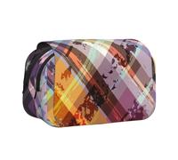 SATUSA Coloured Twill Lattice Print Pencil Case Large Capacity Pen Pouch Pencil Bag with 2 Compartments Pen Holder Organizer Stationery Bag