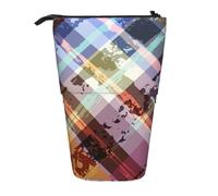 SATUSA Coloured Twill Lattice Print Pencil Case,Telescopic Pen Pouch,Portable Pencil Holder,Storage Cosmetic Bag