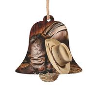 SATUSA Cowboy Black Hat Western Boots Print Personalised Wooden 1st Xmas Tree Decoration Hanging Ornament Keepsake Gifts Decorations,Christmas Atmosphere Pendant(6pcs)