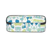SATUSA Cute Dinosaur Print High-Capacity Layered Pencil Case - Versatile, Durable, and Compact Oxford Fabric Stationery Bag