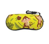 SATUSA Cute Funny Animal Monkey Banana Print Zipper Eyeglass Case, Soft Sunglasses Pouch, Portable Travel Spectacle Case With Clip For Girl And Women Men