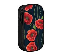 SATUSA Cyan Flower Bud and Red Flower Print Pencil Case Coin Key Card Bag Purse Large Pen Pouch for Kids Boys School Office