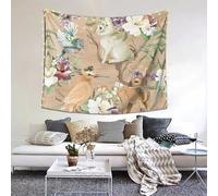 SATUSA Deer Birds With Flowers Print Tapestry, Living Room And Bedroom Decoration Tapestry,Suitable For Wall Decoration,Art Tapestry Dorm Decor Picnic Mat(60x51 Inches)