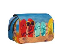 SATUSA Flip-Flops On A Sandy Beach Print Pencil Case Large Capacity Pen Pouch Pencil Bag with 2 Compartments Pen Holder Organizer Stationery Bag