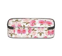 SATUSA Floral Flower Rose Pink Print High-Capacity Layered Pencil Case - Versatile, Durable, and Compact Oxford Fabric Stationery Bag