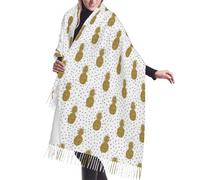 SATUSA Gold Glitter Pineapples Fruit Print Soft Women'S Cashmerette Fringed Scarf Cape Fall And Winter Cashmere Shawl Warm Wrap