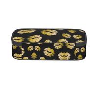 SATUSA Gold Lips Print High-Capacity Layered Pencil Case - Versatile, Durable, and Compact Oxford Fabric Stationery Bag