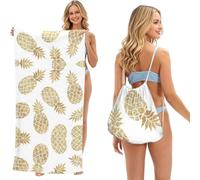 SATUSA Golden Pineapple Background Print 2-In-1 Foldable Beach Towel Backpack â€“ Camping, Yoga And Travel,Bath Towel With Built-In Storage, Convertible Beach Mat & Carry Bag