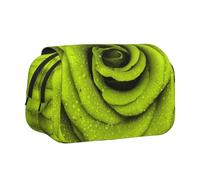 SATUSA Green Rose Print Pencil Case Large Capacity Pen Pouch Pencil Bag with 2 Compartments Pen Holder Organizer Stationery Bag