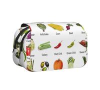 SATUSA Introduction of Various Vegetables Print Pencil Case Large Capacity Pen Pouch Pencil Bag with 2 Compartments Pen Holder Organizer Stationery Bag