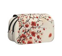 SATUSA Japanese Spring Plum Floral Print Pencil Case Large Capacity Pen Pouch Pencil Bag with 2 Compartments Pen Holder Organizer Stationery Bag