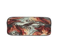 SATUSA Marble Mixed Brown Print High-Capacity Layered Pencil Case - Versatile, Durable, and Compact Oxford Fabric Stationery Bag