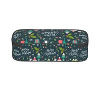SATUSA Merry Christmas Print High-Capacity Layered Pencil Case - Versatile, Durable, and Compact Oxford Fabric Stationery Bag