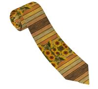 SATUSA Paint Wooden Board Sunflower Print Men'S Necktie Fashionable Polyester Necktie Wedding,Business,Party, Skinny Design,Father'S Day Gift