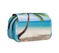 SATUSA Palm Tree Bright Seascape Print Pencil Case Large Capacity Pen Pouch Pencil Bag with 2 Compartments Pen Holder Organizer Stationery Bag