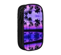 SATUSA Palm Tree Purple Sunset Print Pencil Case Coin Key Card Bag Purse Large Pen Pouch for Kids Boys School Office