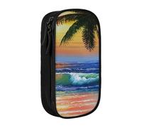 SATUSA Palm Tree Sun Landscape Print Pencil Case Coin Key Card Bag Purse Large Pen Pouch for Kids Boys School Office